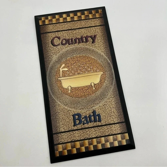 COUNTRY BATH‎ Wood Plaque 8”x15” Wall Decor Hanging Sign Home Bathroom Bathtub - Picture 1 of 4